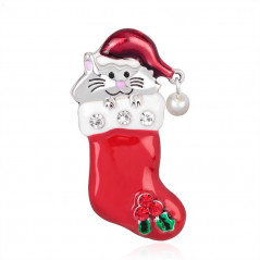  Schmuck: Brosche - Katze in Weihnachtsocke als Anstecknadel - 1