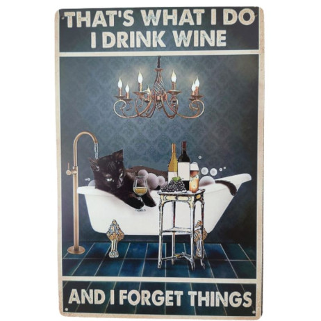 Dekoschild Katze Wein und Badewanne